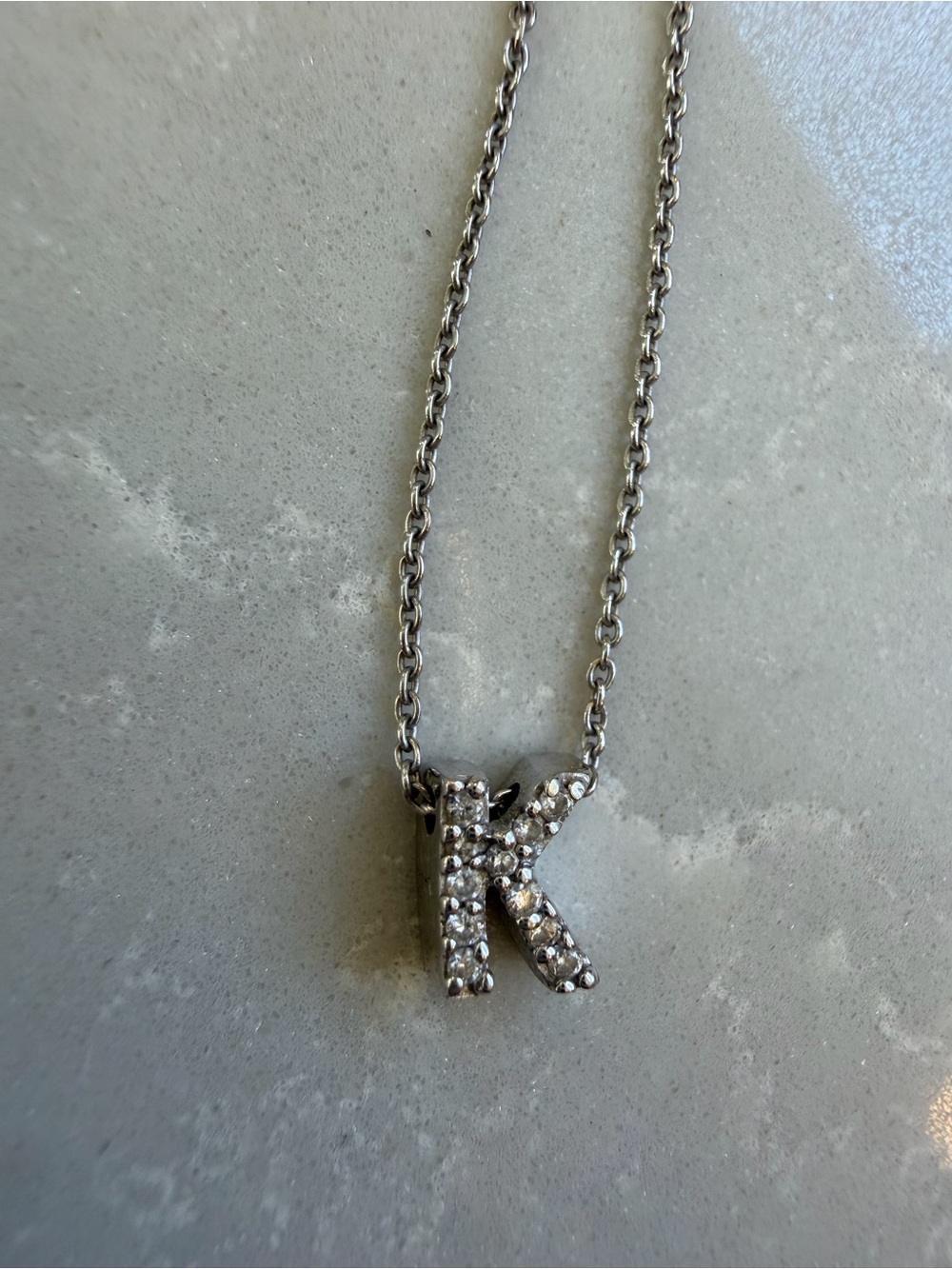 Roberto Coin Tiny Treasures white gold and diamond “k” initial charm necklace